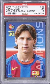 2004-05 Panini Sports Megacracks Barca Campio "Campions" #35 Lionel Messi Rookie Card - PSA NM 7